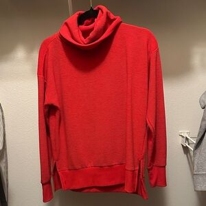 Ideology Red Ribbed Cowl-Neck Sweater